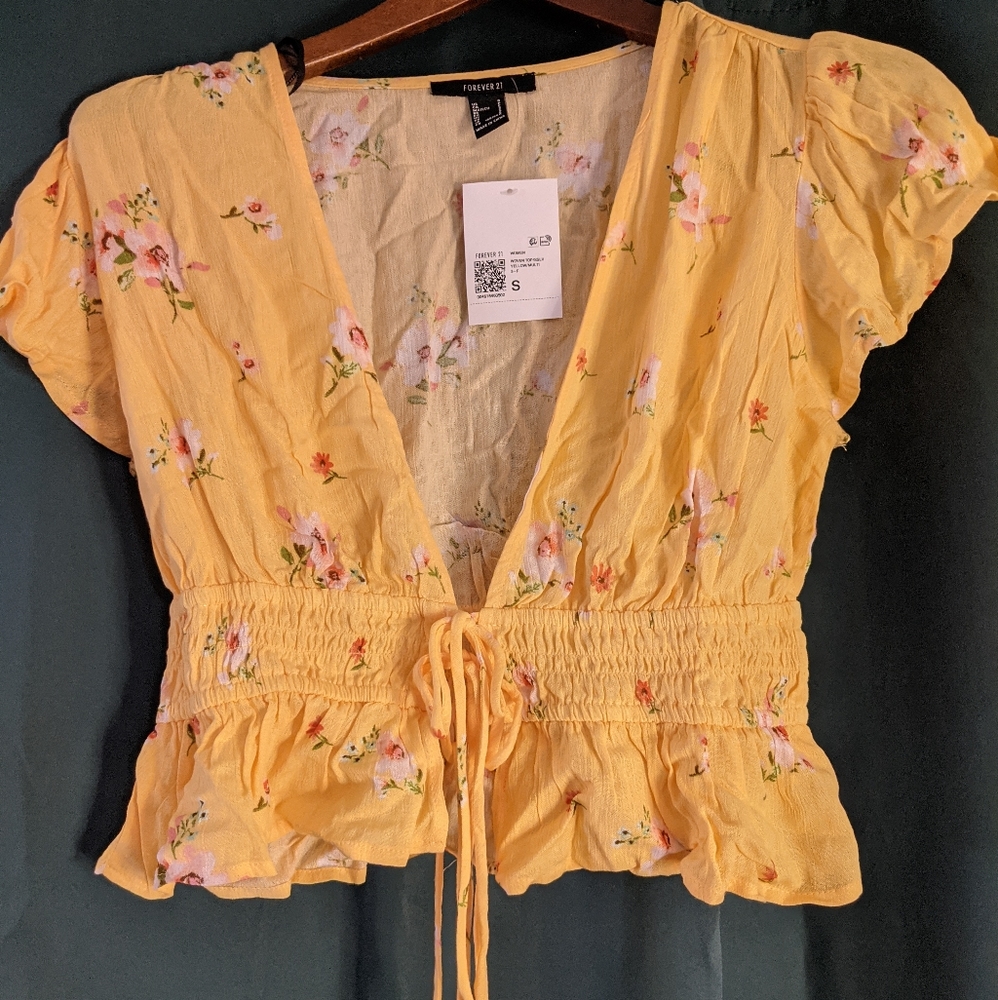 Yellow Forever 21 Tie-Front Top